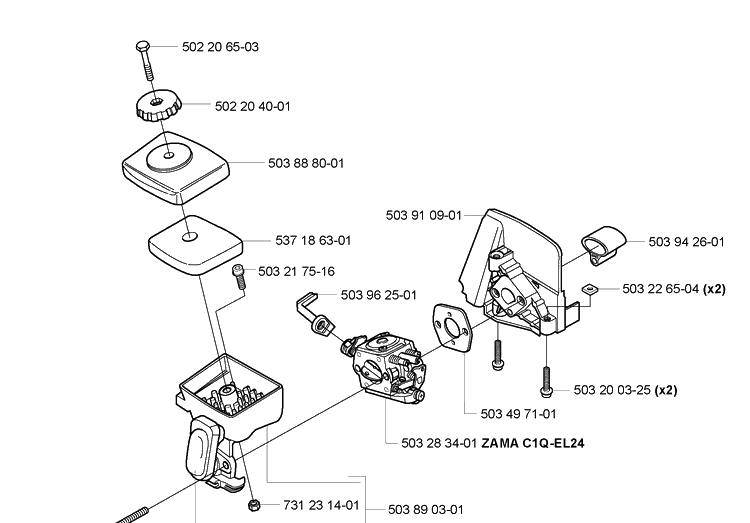 Air Filter/Carburetor Diagram and Parts List for 223L 2005-04 Husqvarna Trimmer