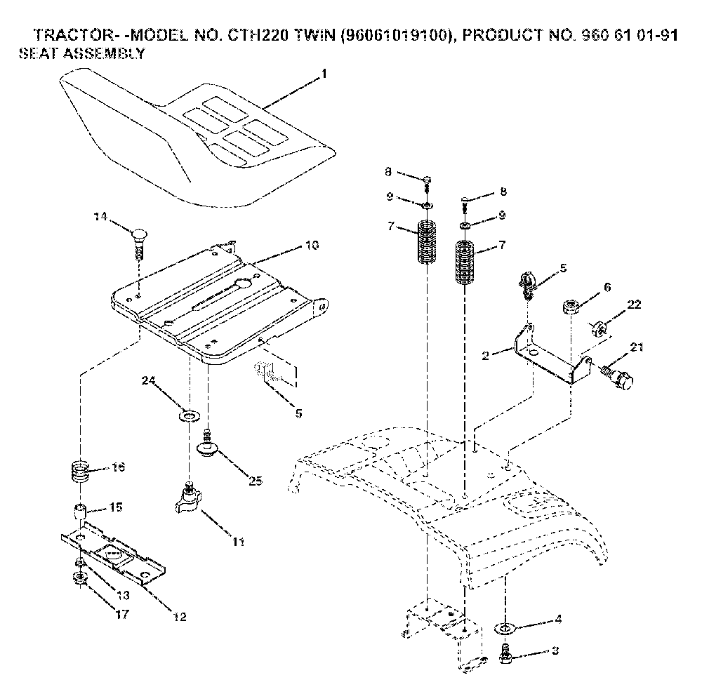 Seat Diagram and Parts List for CTH220TWIN (96061019100, 960610191)(2007-04) Husqvarna Lawn Tractor