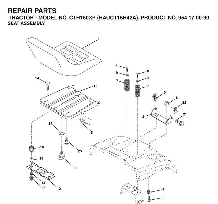 Seat Diagram and Parts List for CTH150XP (HAUCT15H42A)(2003-01) Husqvarna Lawn Tractor