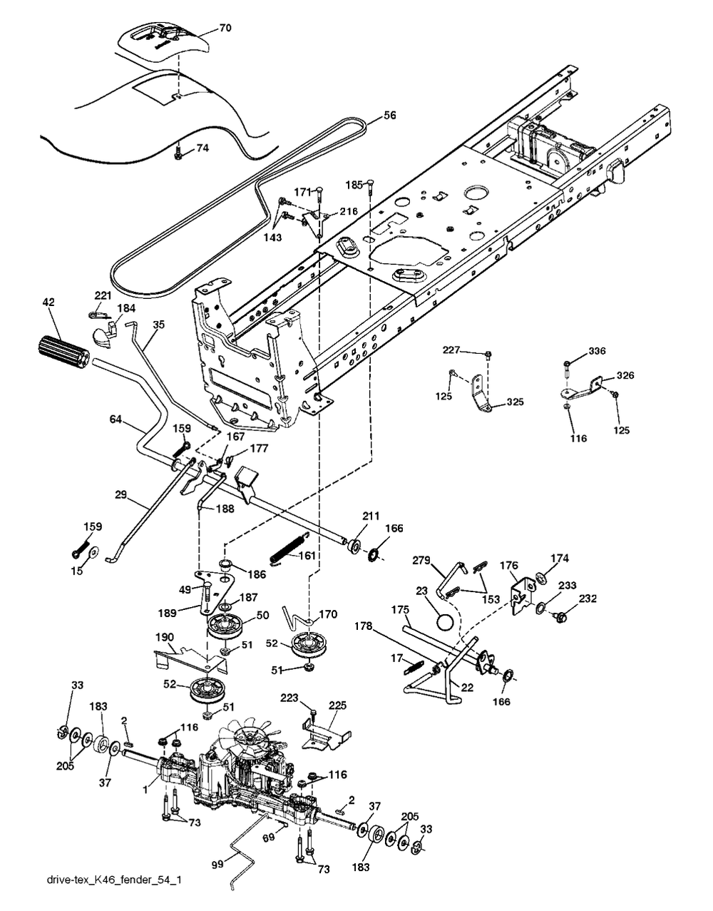 Drive Diagram and Parts List for YTH1842 (917223810)(2017-12) Husqvarna Lawn Tractor