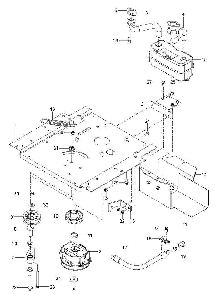 Engine Mounting, Guards And Muffler Diagram and Parts List for Z254 (96784460100)(2020-06) Husqvarna Lawn Mower