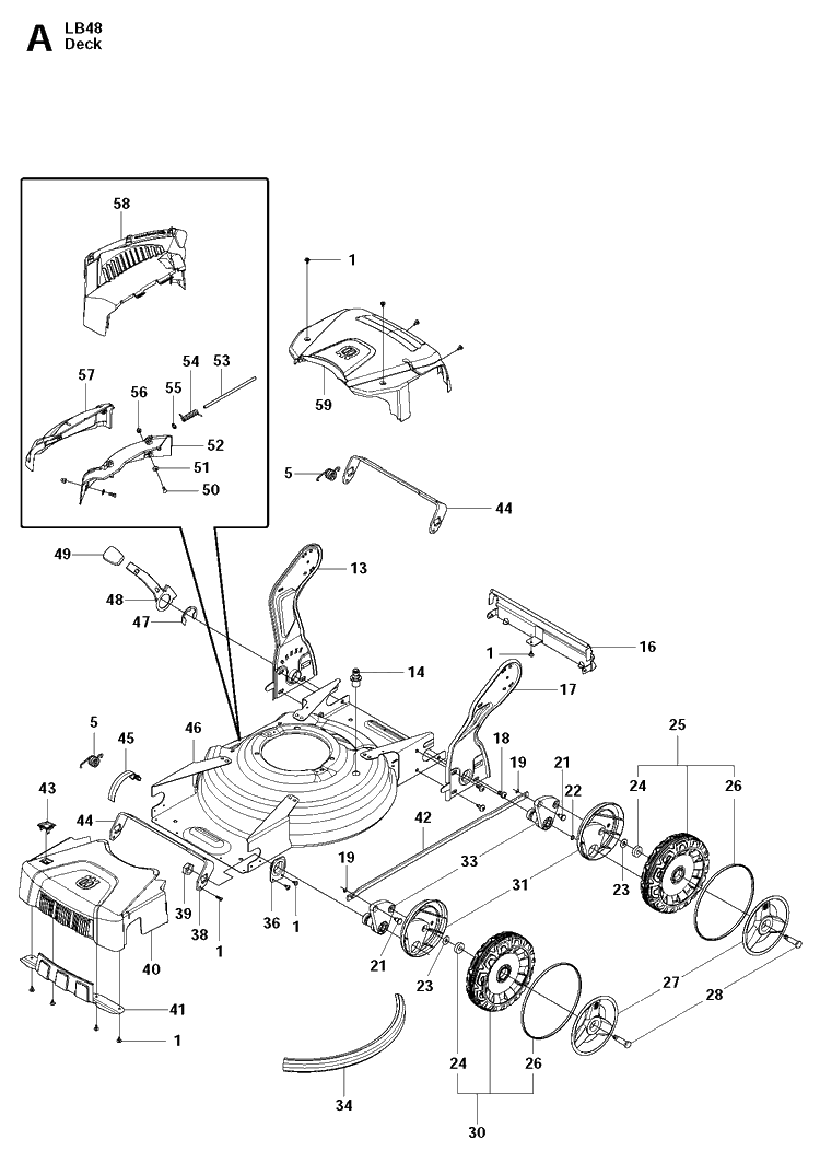 Mower Deck / Cutting Deck Diagram and Parts List for LB48  Husqvarna Lawn Mower