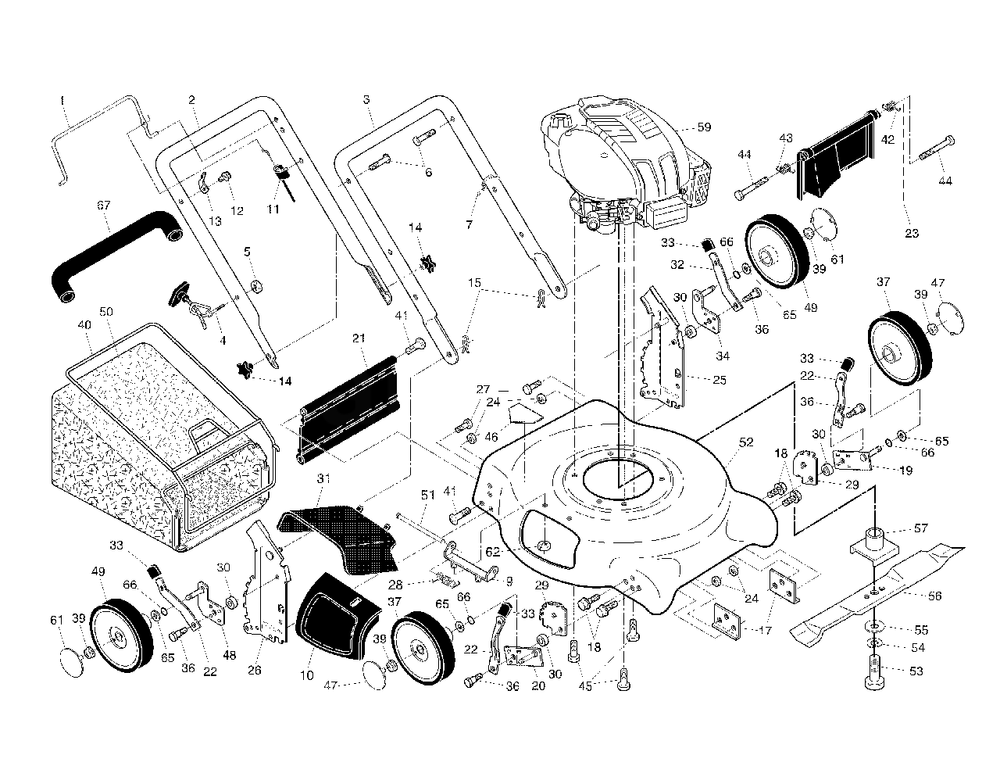 General Assembly Diagram and Parts List for 7021CM (954224088-C)(2004-09) Husqvarna Lawn Mower