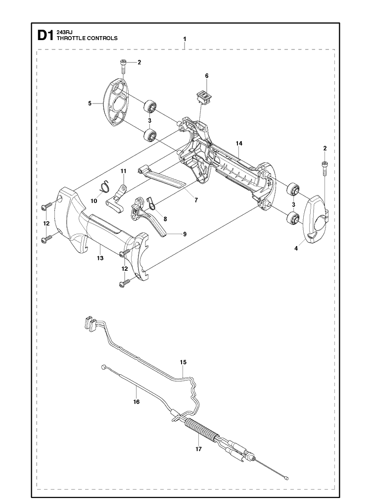 Throttle Controls Diagram and Parts List for 243RJ 20121000001-20182200000 Husqvarna Brush Cutter