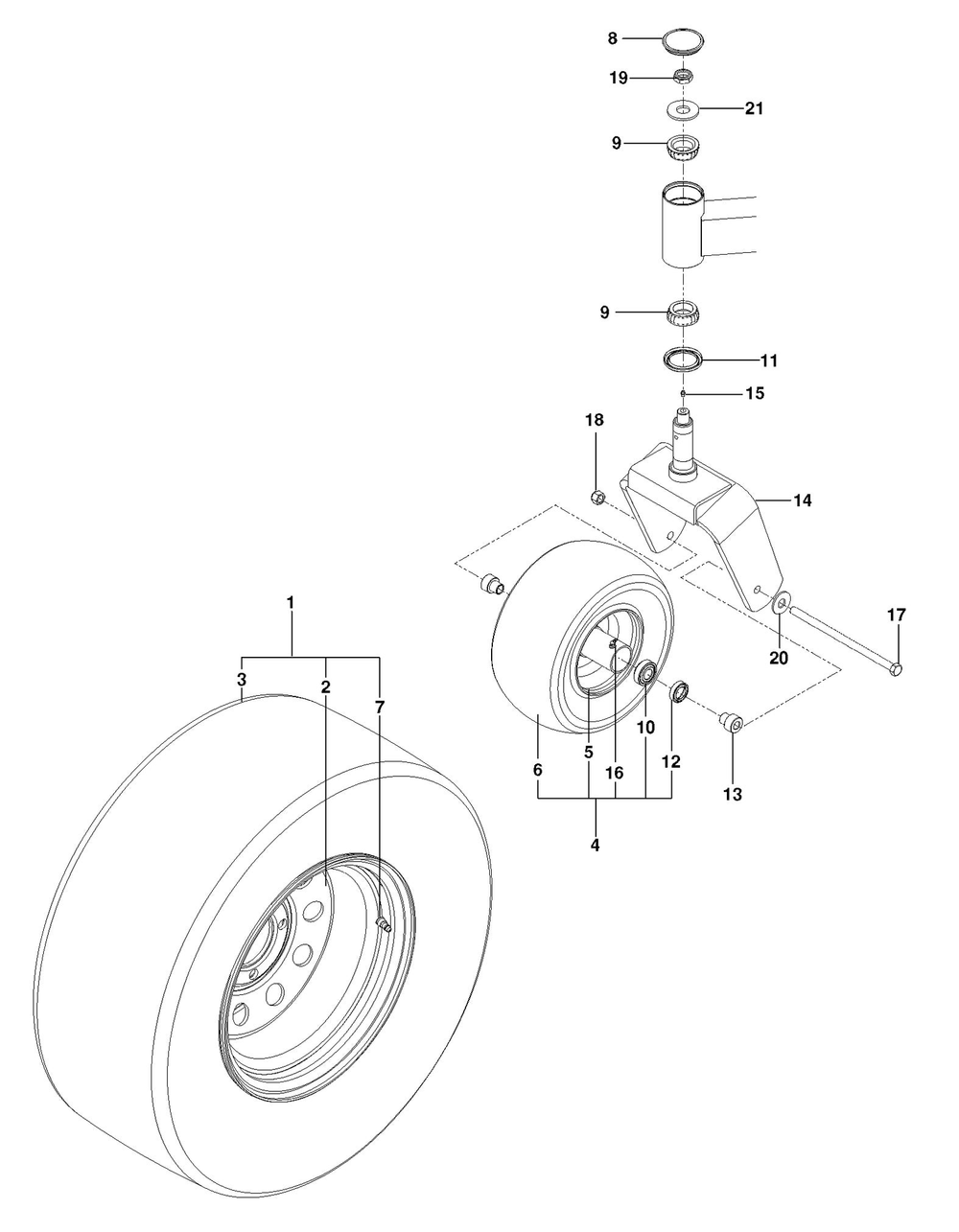 Wheels And Tires Diagram and Parts List for PZ29D 2011 Husqvarna Lawn Tractor