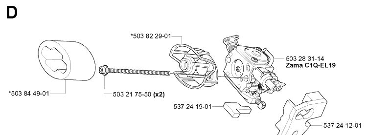 Carburetor Diagram and Parts List for 334T 20031800001-20034400000 Husqvarna Chainsaw