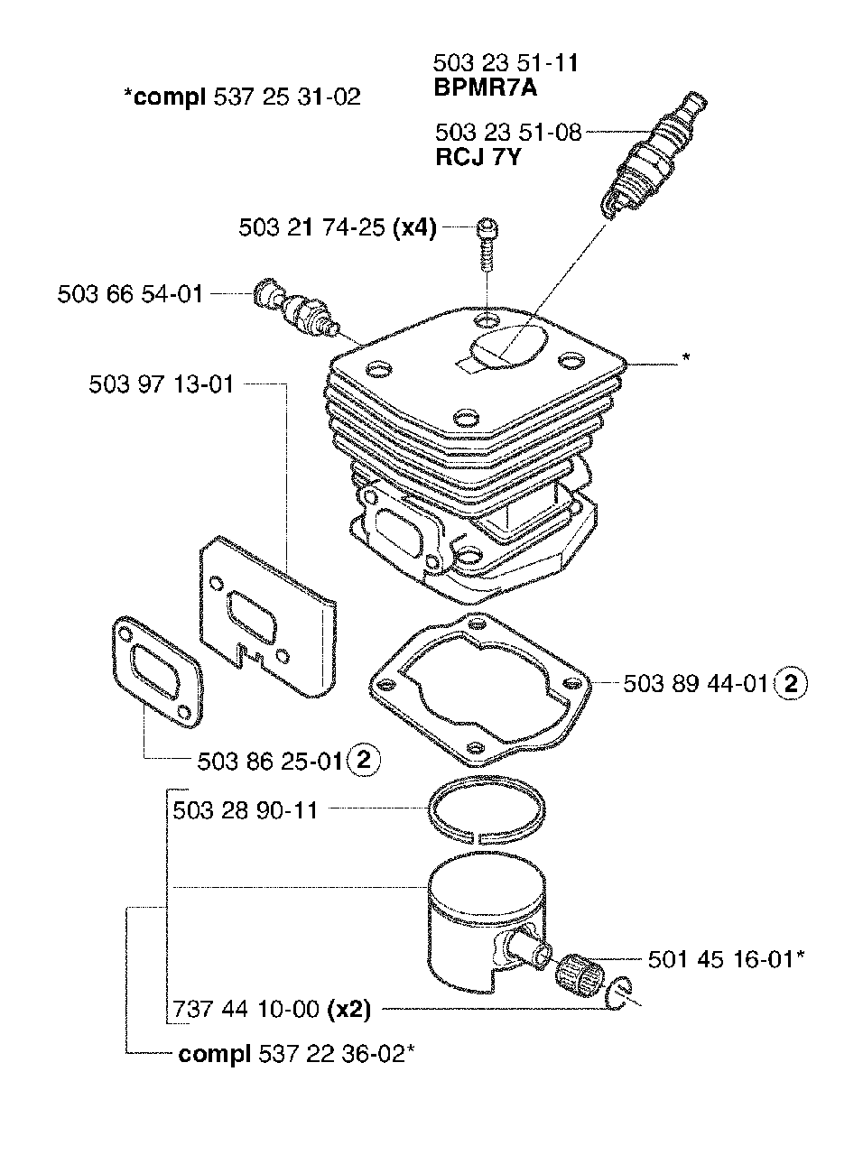 Piston / Cylinder Diagram and Parts List for 353EPA 2002-09 Husqvarna Chainsaw