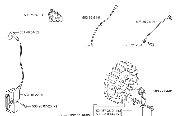 Ignition/Flywheel Diagram and Parts List for 365EPA 2003-11 Husqvarna Chainsaw