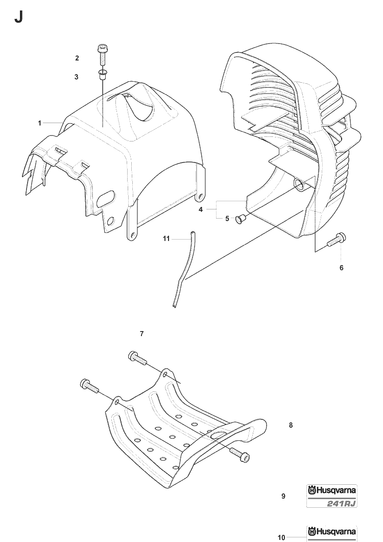 Cover Diagram and Parts List for 241RJ  Husqvarna Brush Cutter