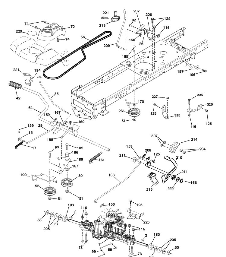 Drive Diagram and Parts List for TS242 (96043030600)(2019-07) Husqvarna Lawn Tractor