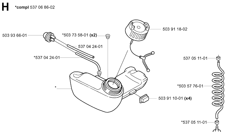 Fuel Tank Diagram and Parts List for 325HE3 (X-SERIES)(20011800001-20040100000) Husqvarna Hedge Trimmer