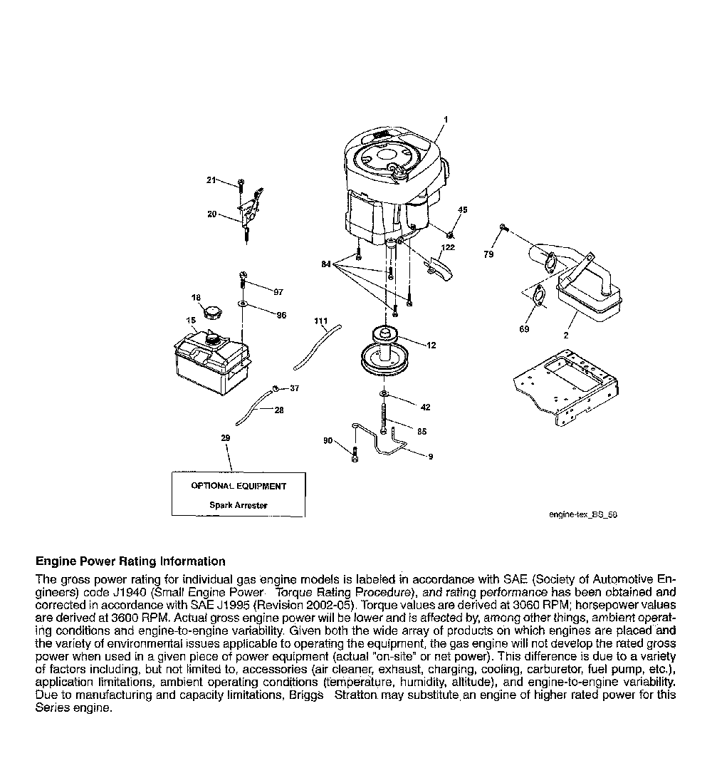 Engine Diagram and Parts List for 917280022  Husqvarna Lawn Tractor