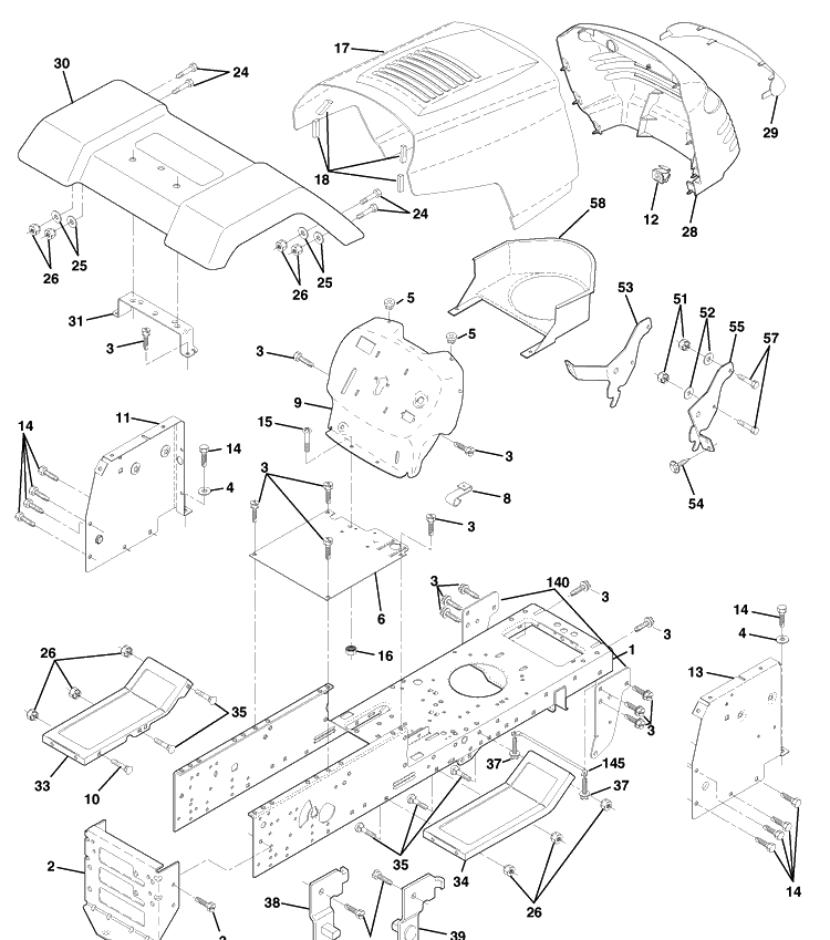 Chassis And Enclosures Diagram and Parts List for LT120 (HCLT120B)(954140047)(1998-01) Husqvarna Lawn Tractor Accessories