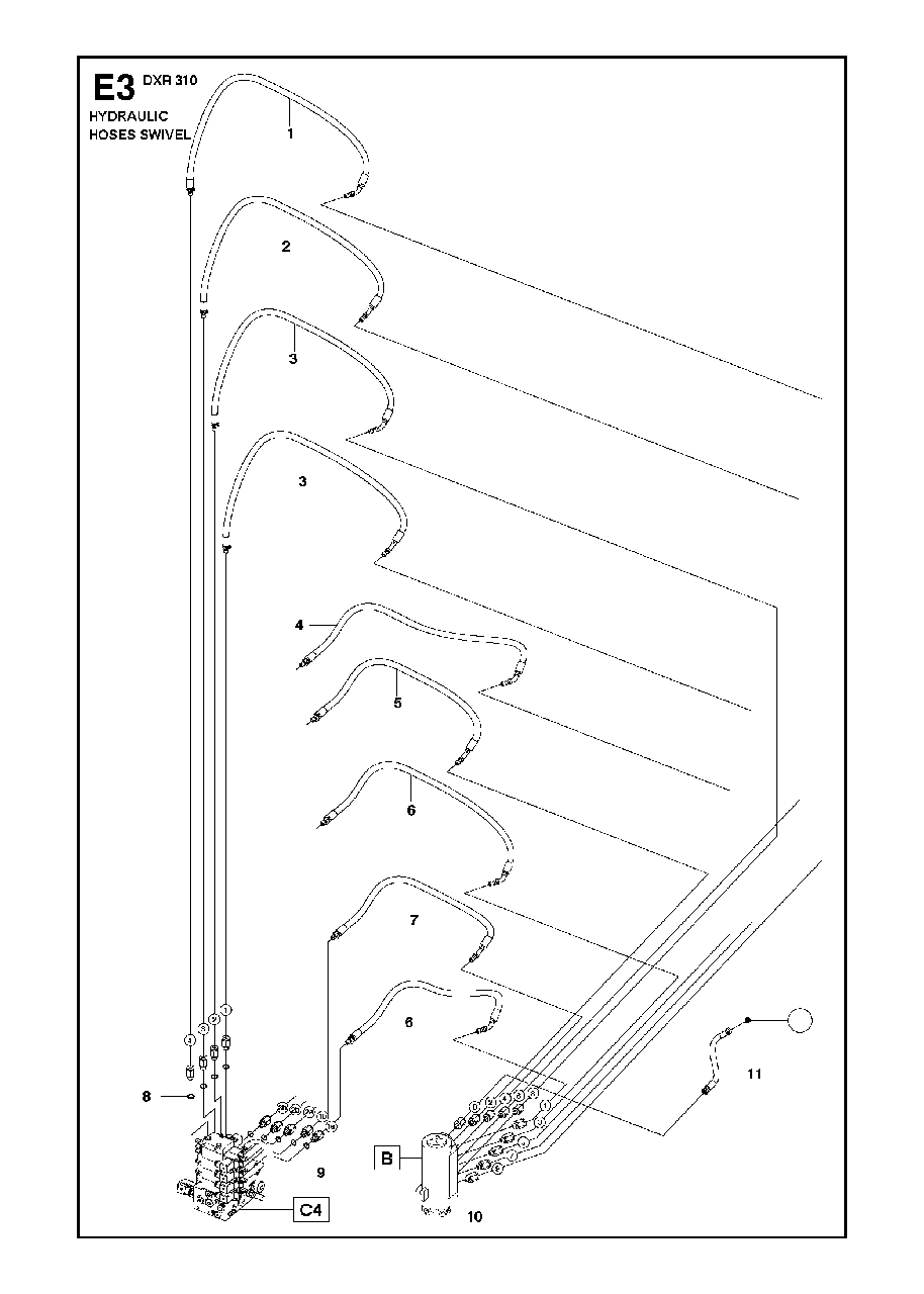 Hydraulic Hoses Swivel Diagram and Parts List for DXR310 (44 & Above)(2013-08) Husqvarna Demolition Hammer
