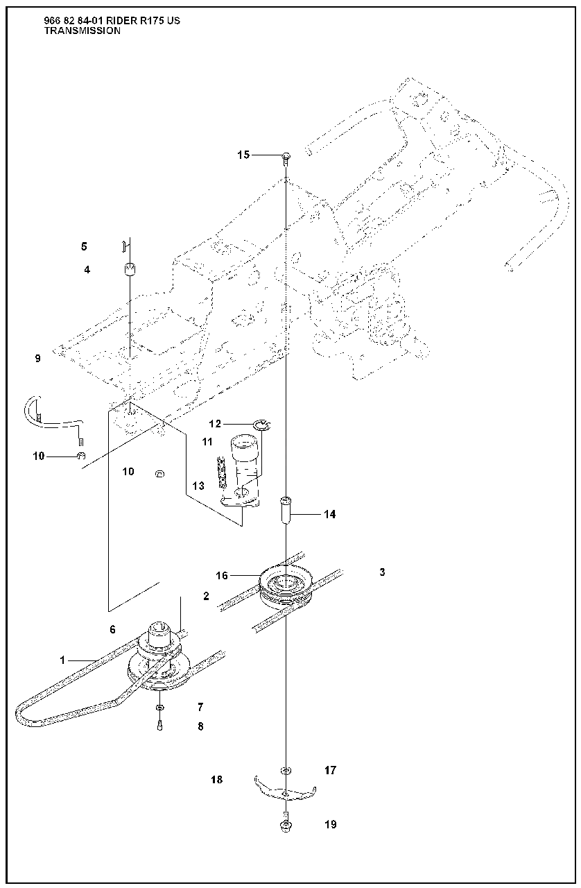 Transmission Diagram and Parts List for R175 2008-05 Husqvarna Lawn Tractor