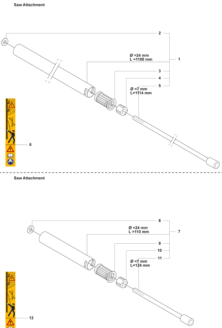 Saw Attach. / P5x Shaft Compl. Diagram and Parts List for 326P5X 2008-03 Husqvarna Pole Saw