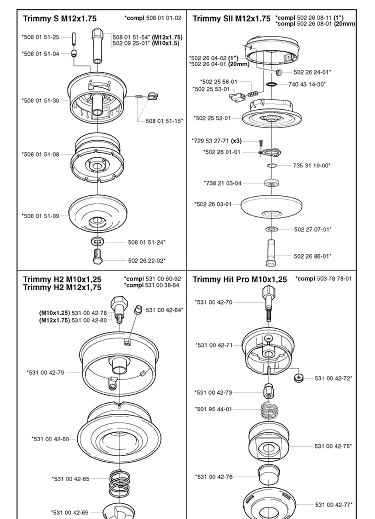 Trimmer Head 4 Diagram and Parts List for 20022200001-20031800000  Husqvarna Edger