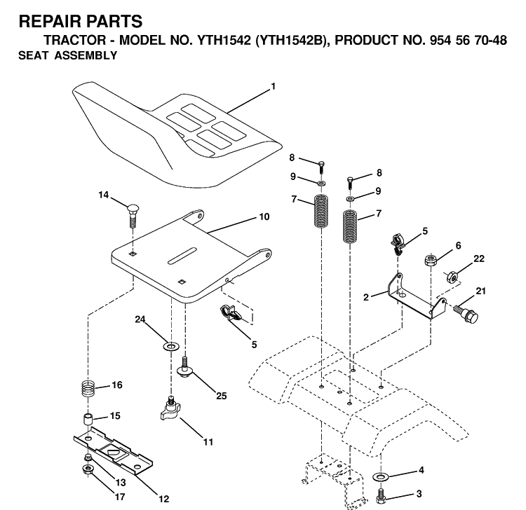 Seat Diagram and Parts List for YTH1542 (954567048)(2001-01) Husqvarna Lawn Tractor