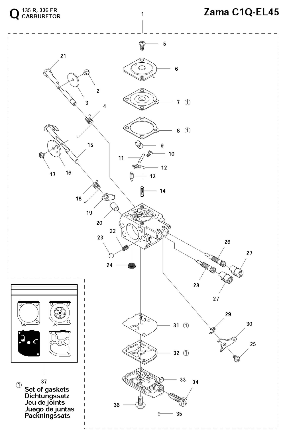 Carburetor Diagram and Parts List for 336RK  Husqvarna Brush Cutter
