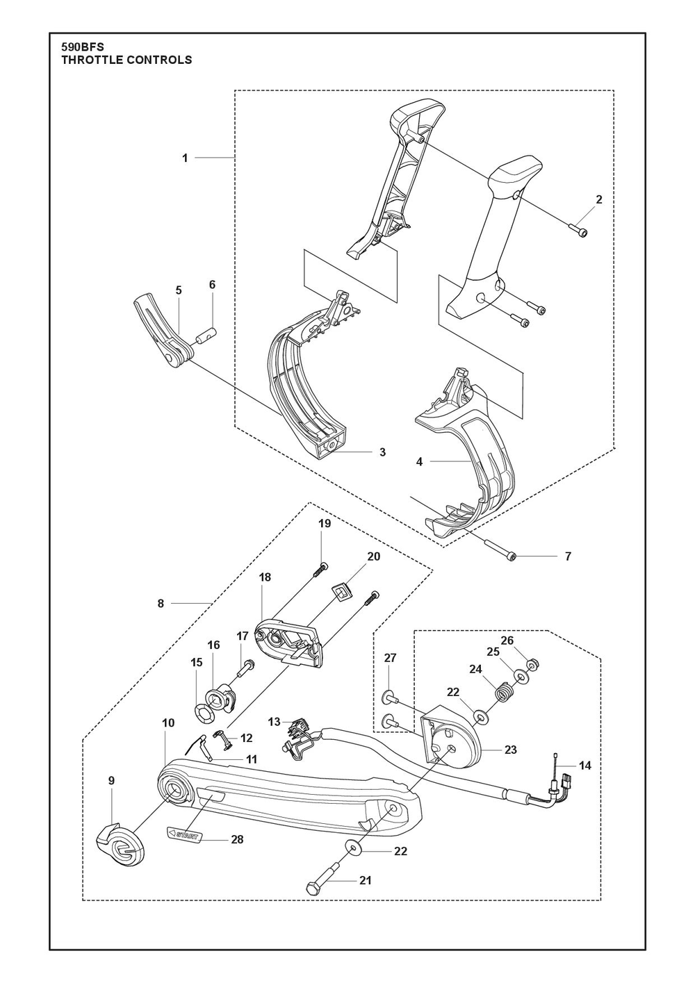 Throttle Controls Diagram and Parts List for 590BFS  Husqvarna Leaf Blower / Vacuum