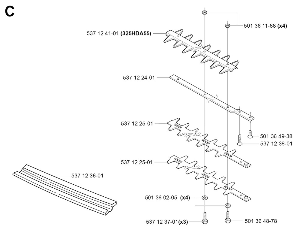 Cutting Equipment Diagram and Parts List for 325HE4X 20010100001 - 20011800000 Husqvarna Hedge Trimmer