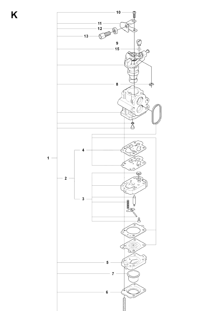 Carburetor Details Diagram and Parts List for 226HS99S 20080500001-20130500000 Husqvarna Hedge Trimmer