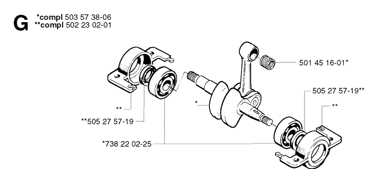 Crankshaft Diagram and Parts List for 245R 20023100001-Current Husqvarna Brush Cutter