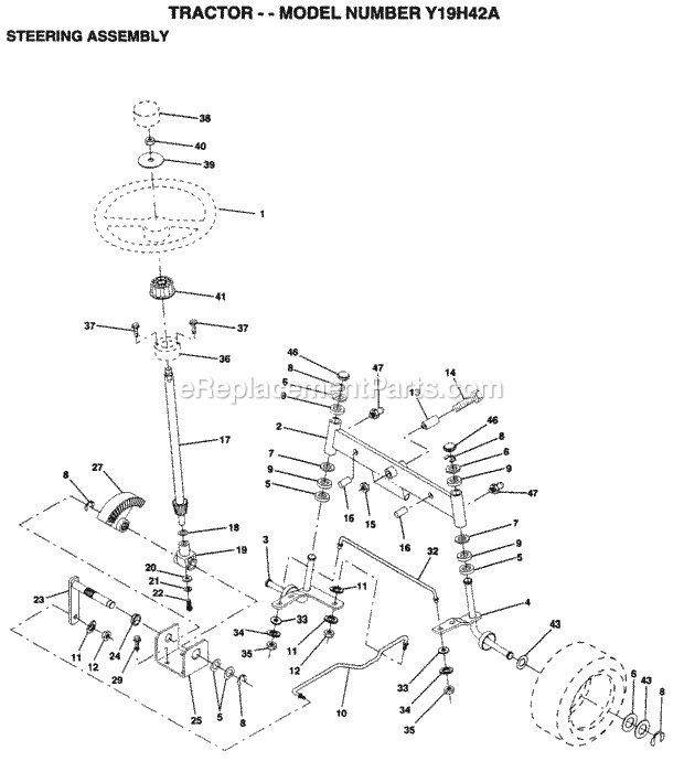 Seat Diagram and Parts List for Y19H42A 1995 Husqvarna Lawn Tractor