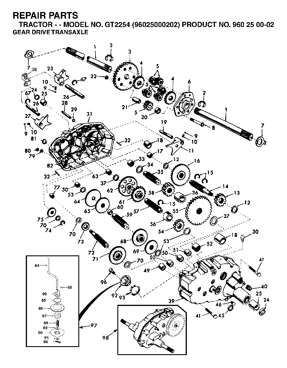 Transmission Diagram and Parts List for GT2254 (96025000202)(2005-06) Husqvarna Lawn Tractor