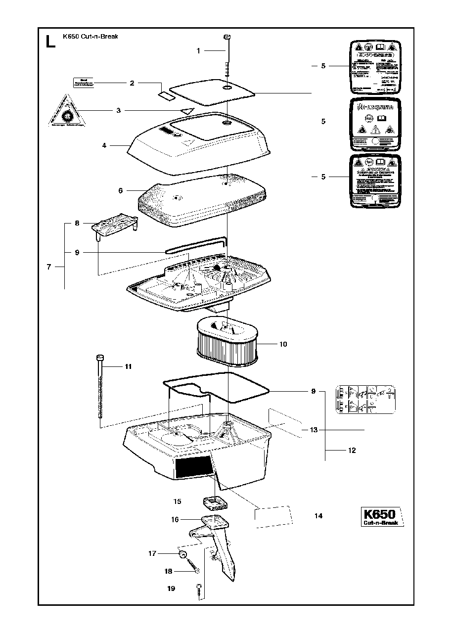 Air Filter Diagram and Parts List for K650CUT-N-BREAK 2008-11 Husqvarna Circular Saw