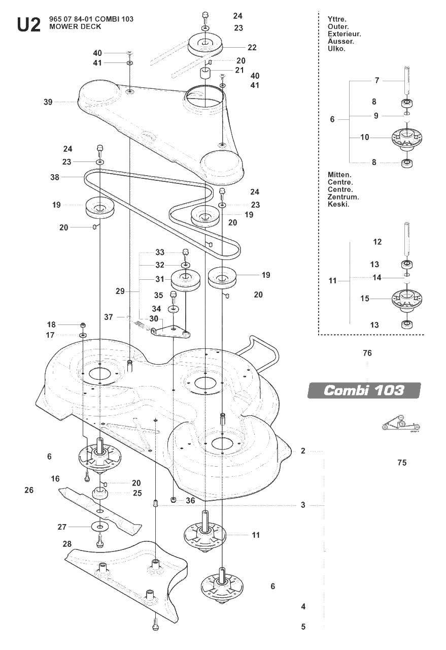 Mower Deck / Cutting Deck 3 Diagram and Parts List for R175 (966828401)(2008-05) Husqvarna Lawn Tractor
