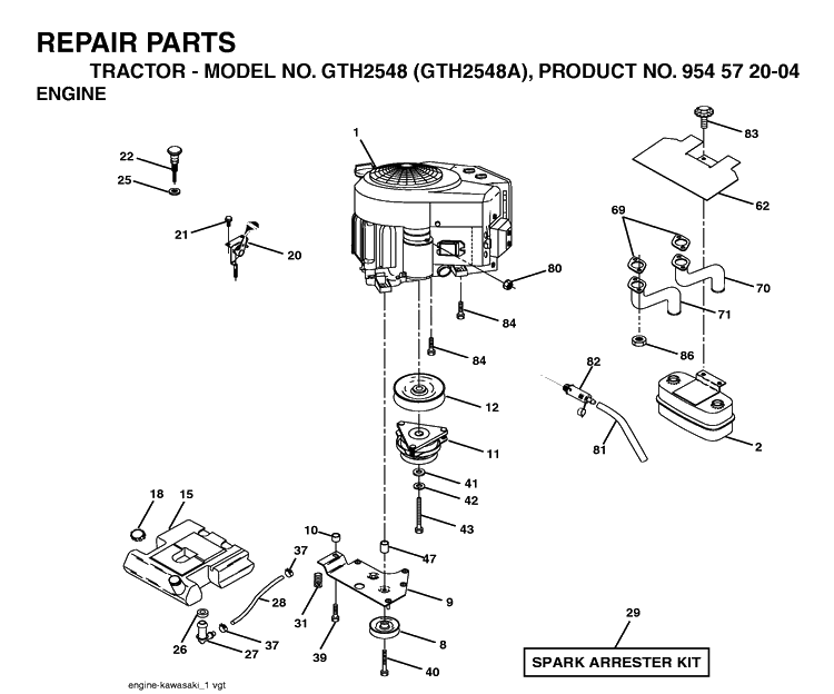 Engine Diagram and Parts List for GTH2548 (954572004)(2004-05) Husqvarna Lawn Tractor