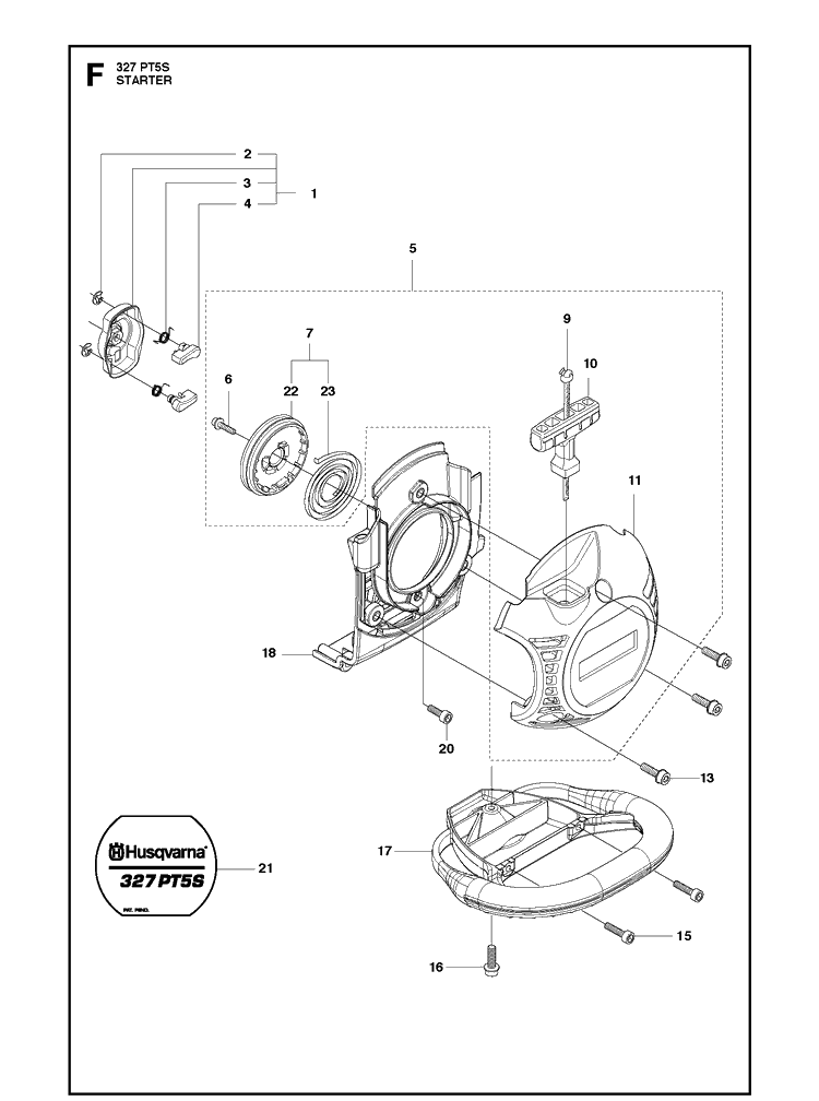 Starter Diagram and Parts List for 327PT5S 20120100001-Current Husqvarna Pole Saw