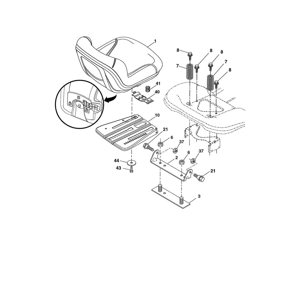 Seat Diagram and Parts List for 917280020  Husqvarna Lawn Tractor