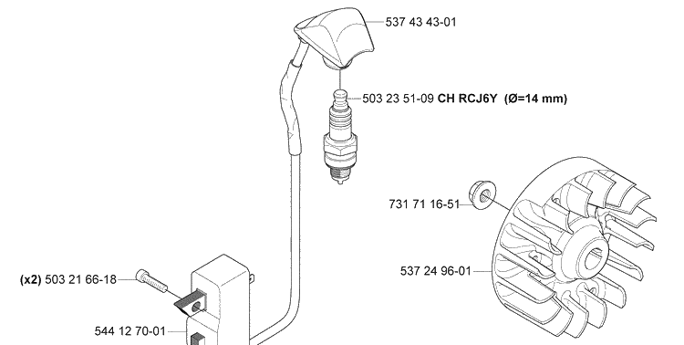 Ignition / Flywheel And Cylinder Kit Diagram and Parts List for 335FR 2008-09 Husqvarna Brush Cutter
