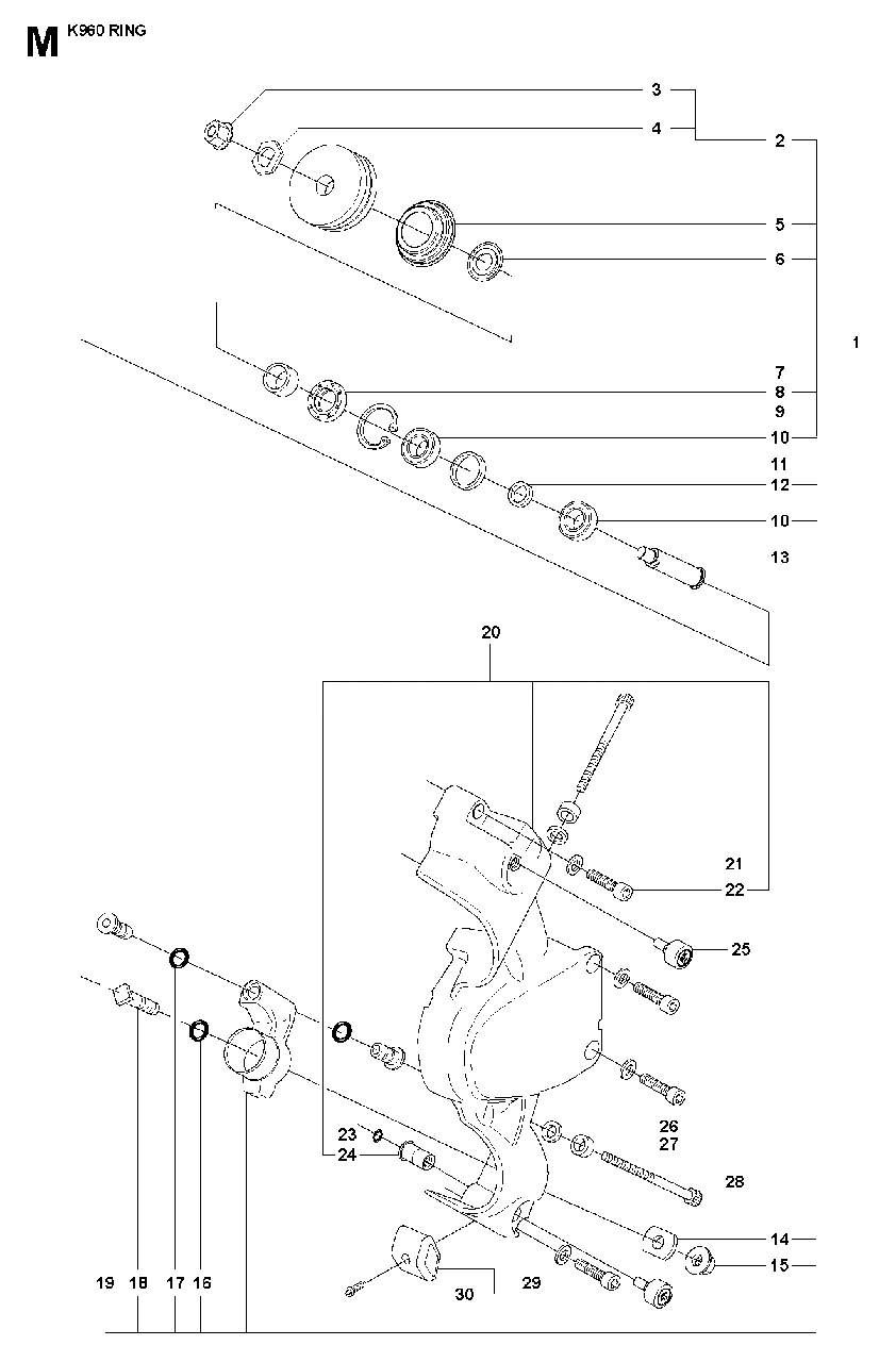 Lever Diagram and Parts List for K960RING 2008-03 Husqvarna Circular Saw