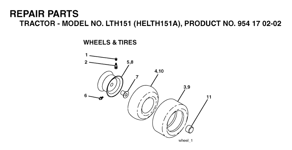 Wheels And Tires Diagram and Parts List for LTH151 (954170202-A)(2004-01) Husqvarna Lawn Tractor