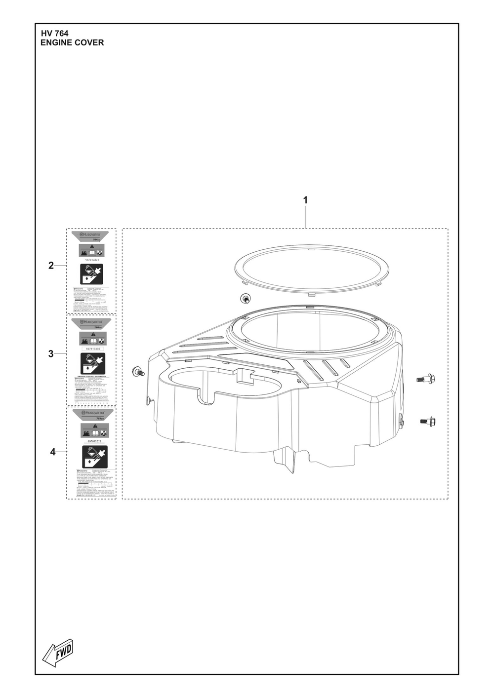 Engine Cover Diagram and Parts List for HV764  Husqvarna Engine