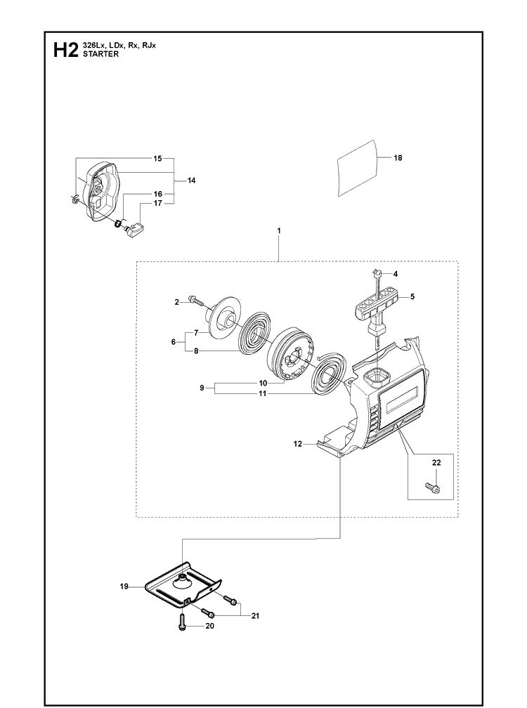 Starter 4 Diagram and Parts List for 326LDX 20091800001-Current Husqvarna Edger