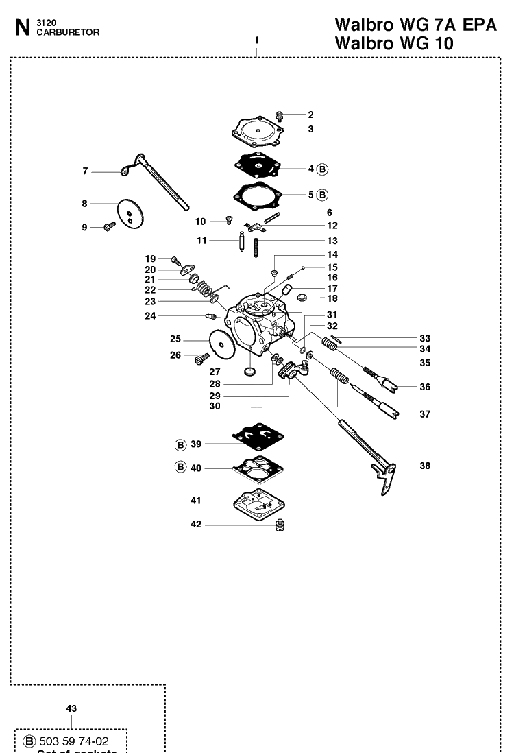 Carburetor Diagram and Parts List for 3120XP-3120XPEPA 20162700001-20180900000 Husqvarna Chainsaw