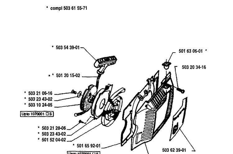 Starter Assembly 1 Diagram and Parts List for 61 1993-09 Husqvarna Chainsaw