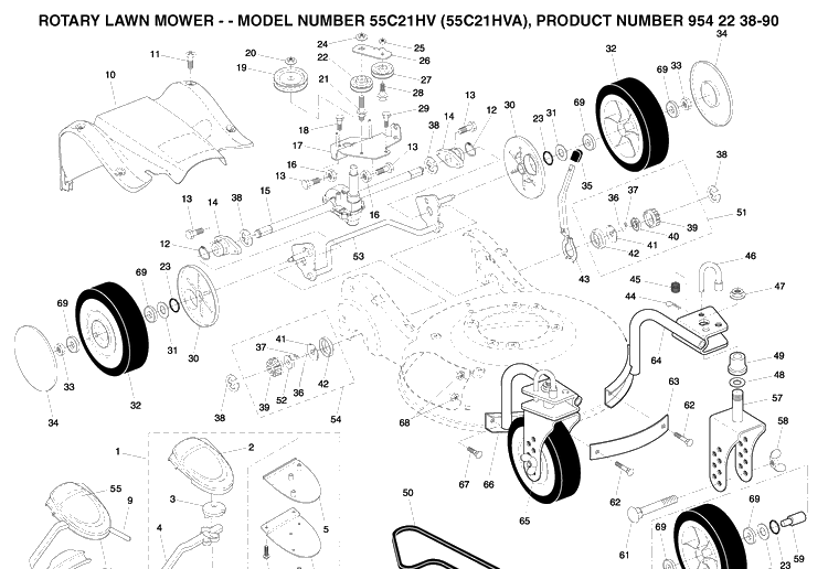 Repair Parts Diagram and Parts List for 55C21HV (954223890)(2003-12) Husqvarna Lawn Mower