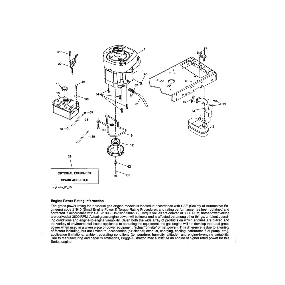 Engine Diagram and Parts List for 917223810  Husqvarna Lawn Tractor