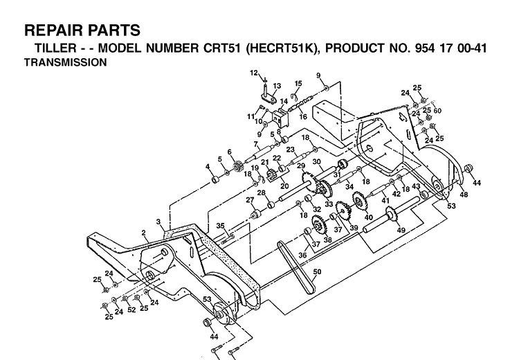 Transmission Diagram and Parts List for CRT51 (HECRT51K)(2002-03) Husqvarna Cultivator