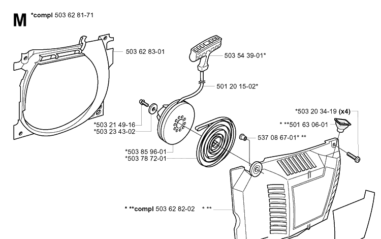 Starter 2 Diagram and Parts List for 365 20051800001-20070900000 Husqvarna Chainsaw