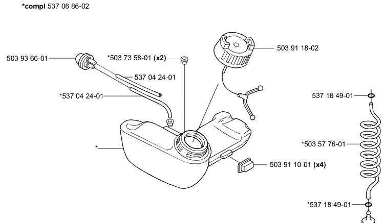 Fuel Tank Diagram and Parts List for HA850 2004-01 Husqvarna Hedge Trimmer