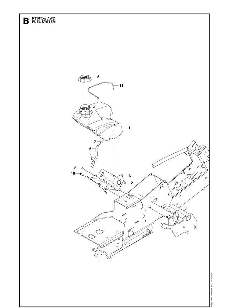 Fuel System Diagram and Parts List for R316TXSAWD (966757801)(2012) Husqvarna Lawn Mower