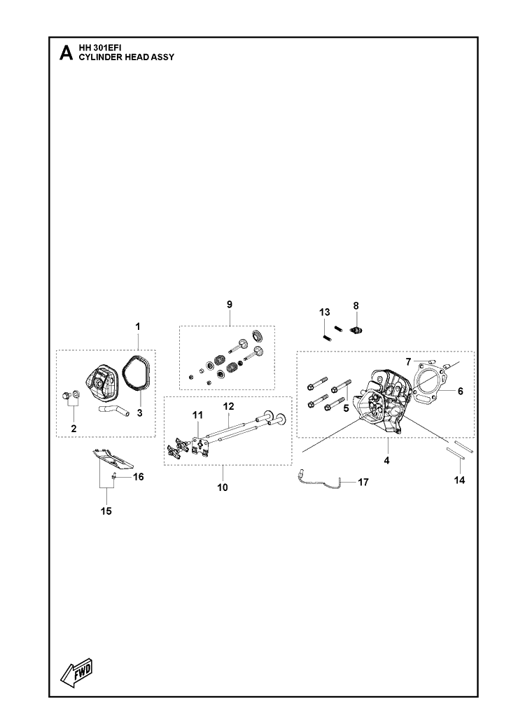 Cylinder Head Assy Diagram and Parts List for 598610301 2021-07 Husqvarna Engine