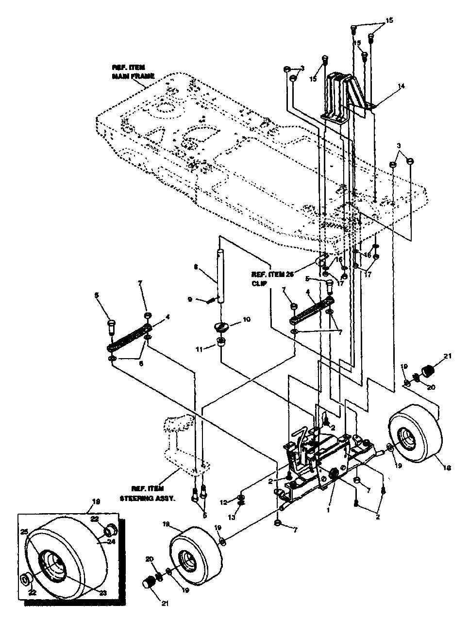 Front Axle And Wheels Assembly Diagram and Parts List for R800 1993-04 Husqvarna Lawn Tractor