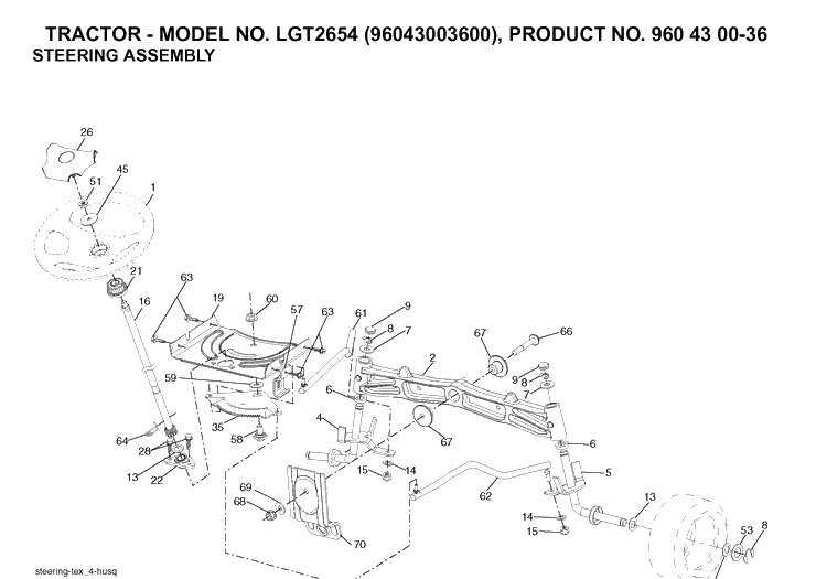 Steering Diagram and Parts List for LGT2654 (96043003600)(2006-12) Husqvarna Lawn Tractor